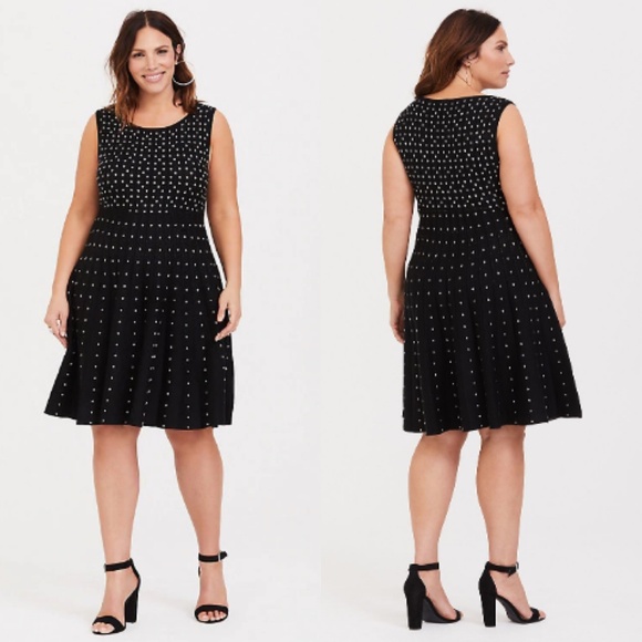 torrid Dresses & Skirts - Torrid Black & White Dotted Skater Sweater Dress